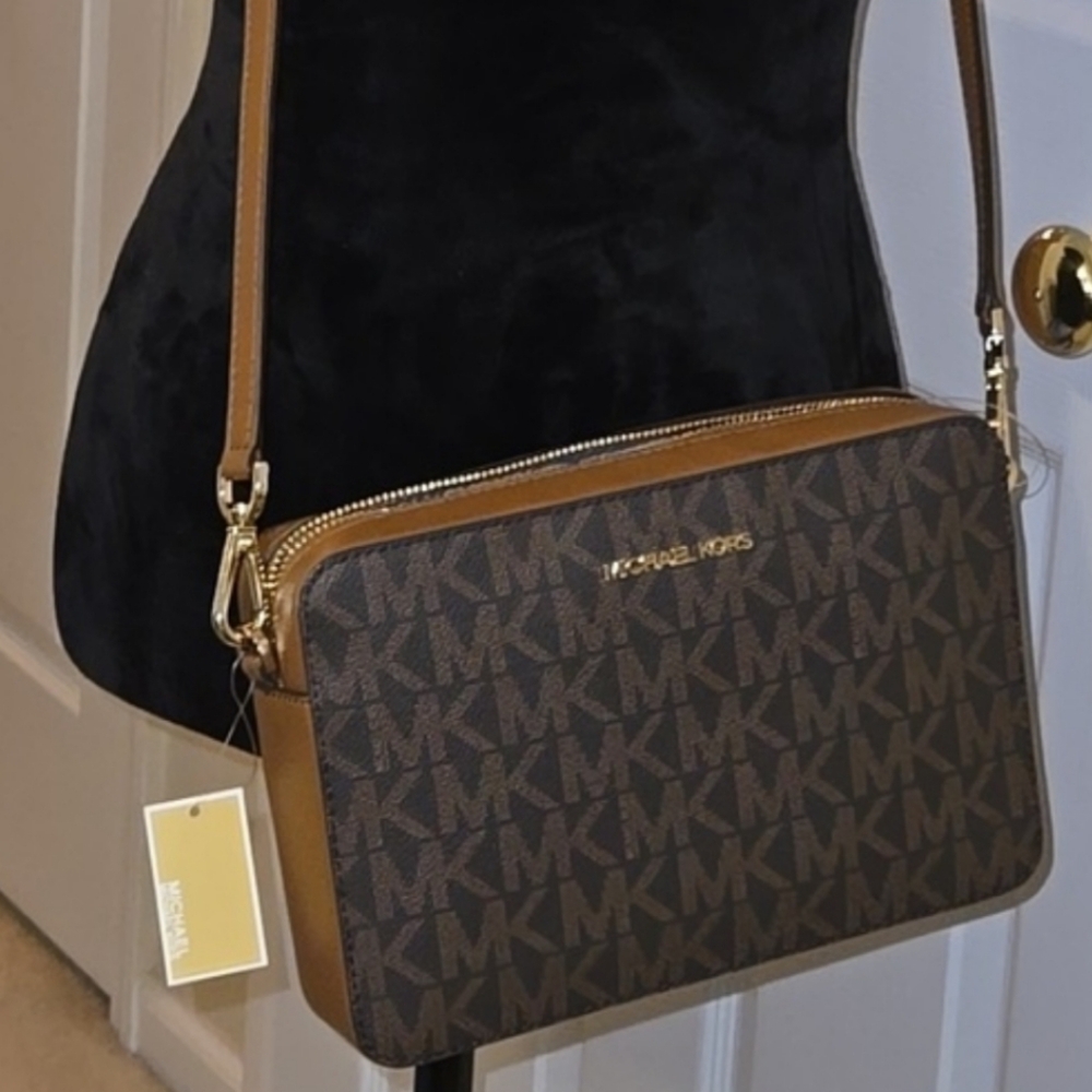 Michael Kors crossbody handbag, brown and luggage tan.